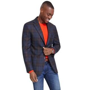 Tallia Men's Blue/Brown Classic Plaid Wool Blend Slim-Fit Sport Coat Size 36S